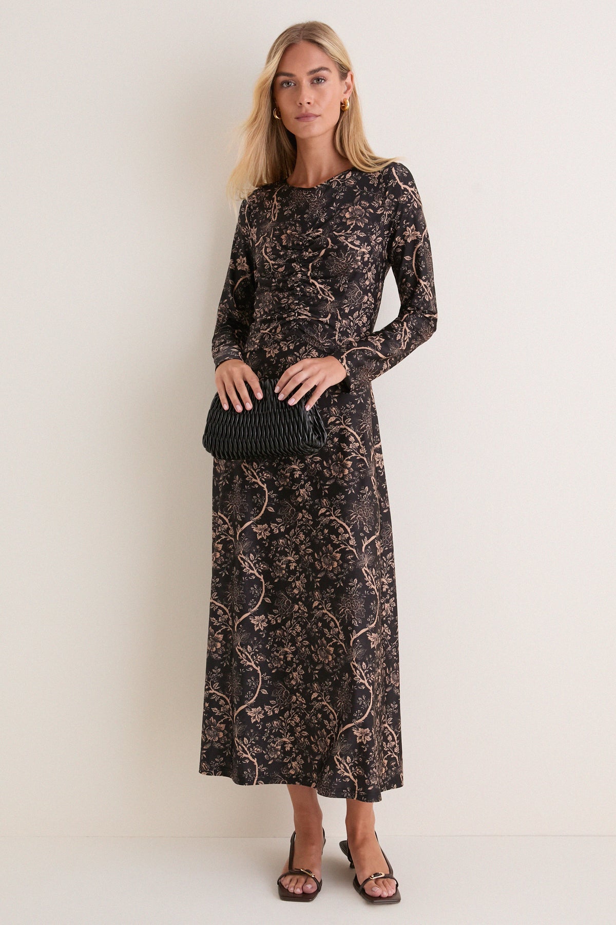 Fall Floral Jersey Ruched Kayla Maxi Dress
