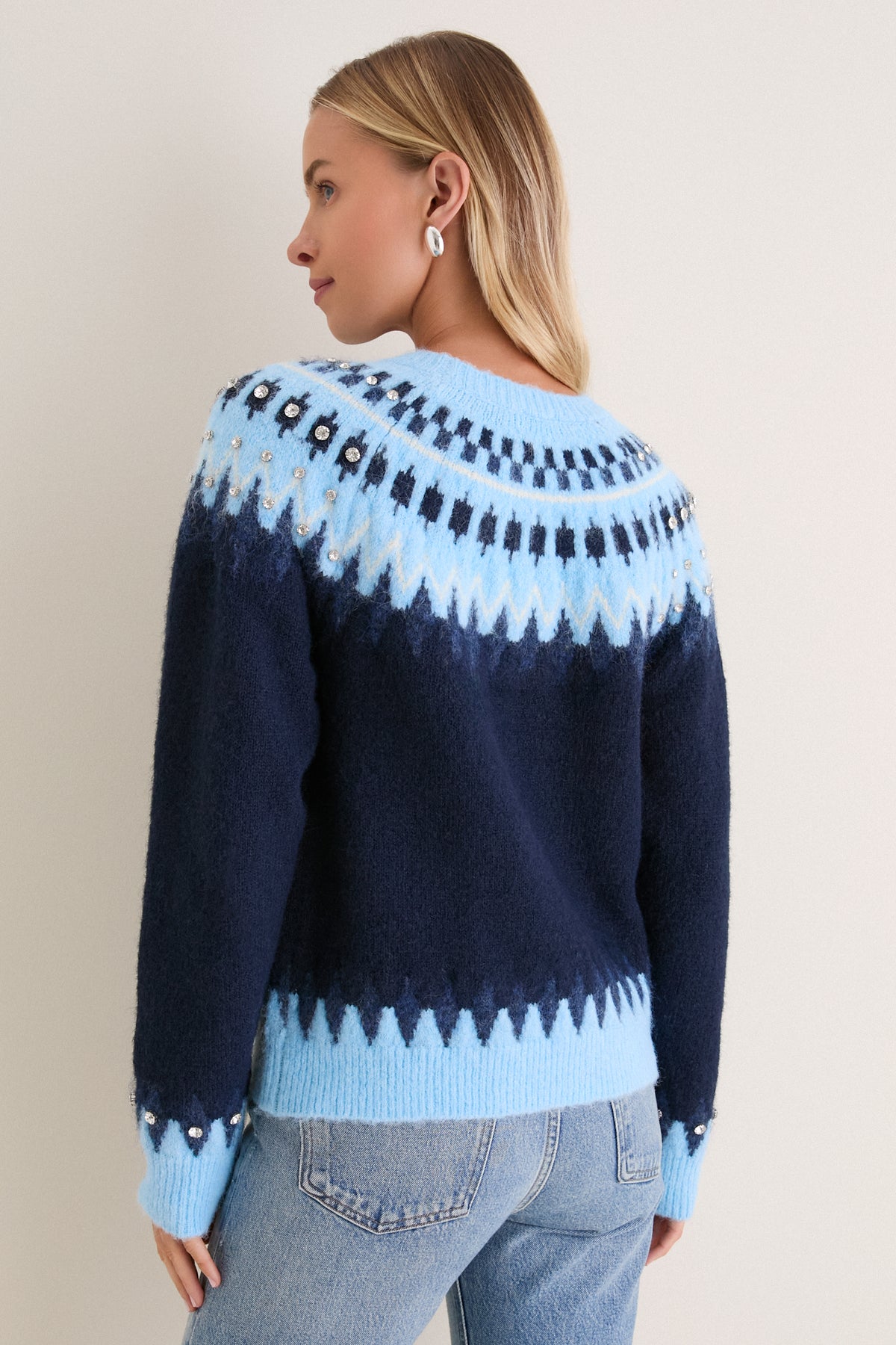 Glacier Fair Isle Embellished Heather Sweater