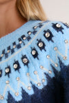 Glacier Fair Isle Embellished Heather Sweater
