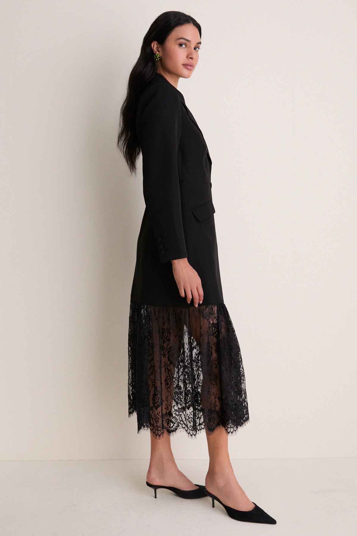 Black Mixed-Media Lace Imogen Blazer Dress