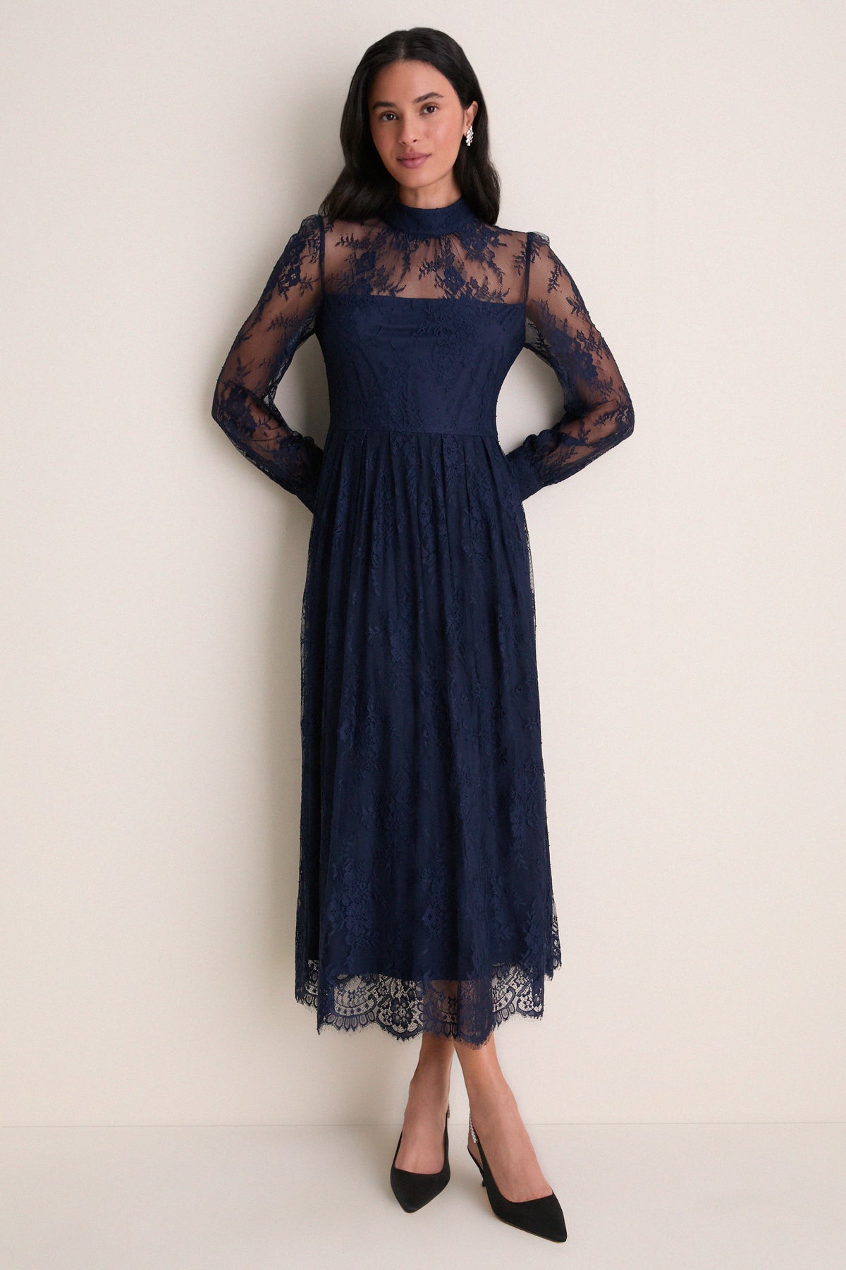 Navy Lace Long Sleeve Adalyn Maxi Dress