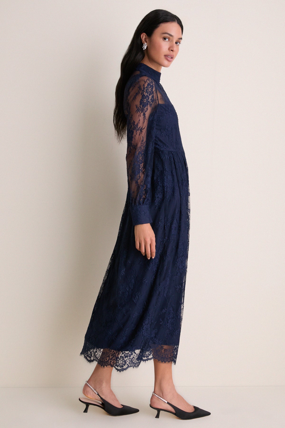 Navy Lace Long Sleeve Adalyn Maxi Dress
