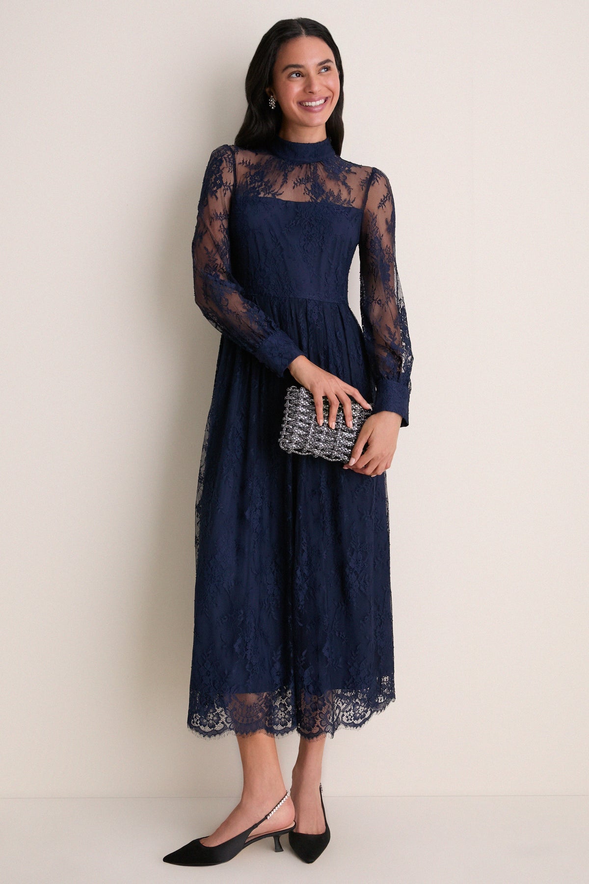Navy Lace Long Sleeve Adalyn Maxi Dress