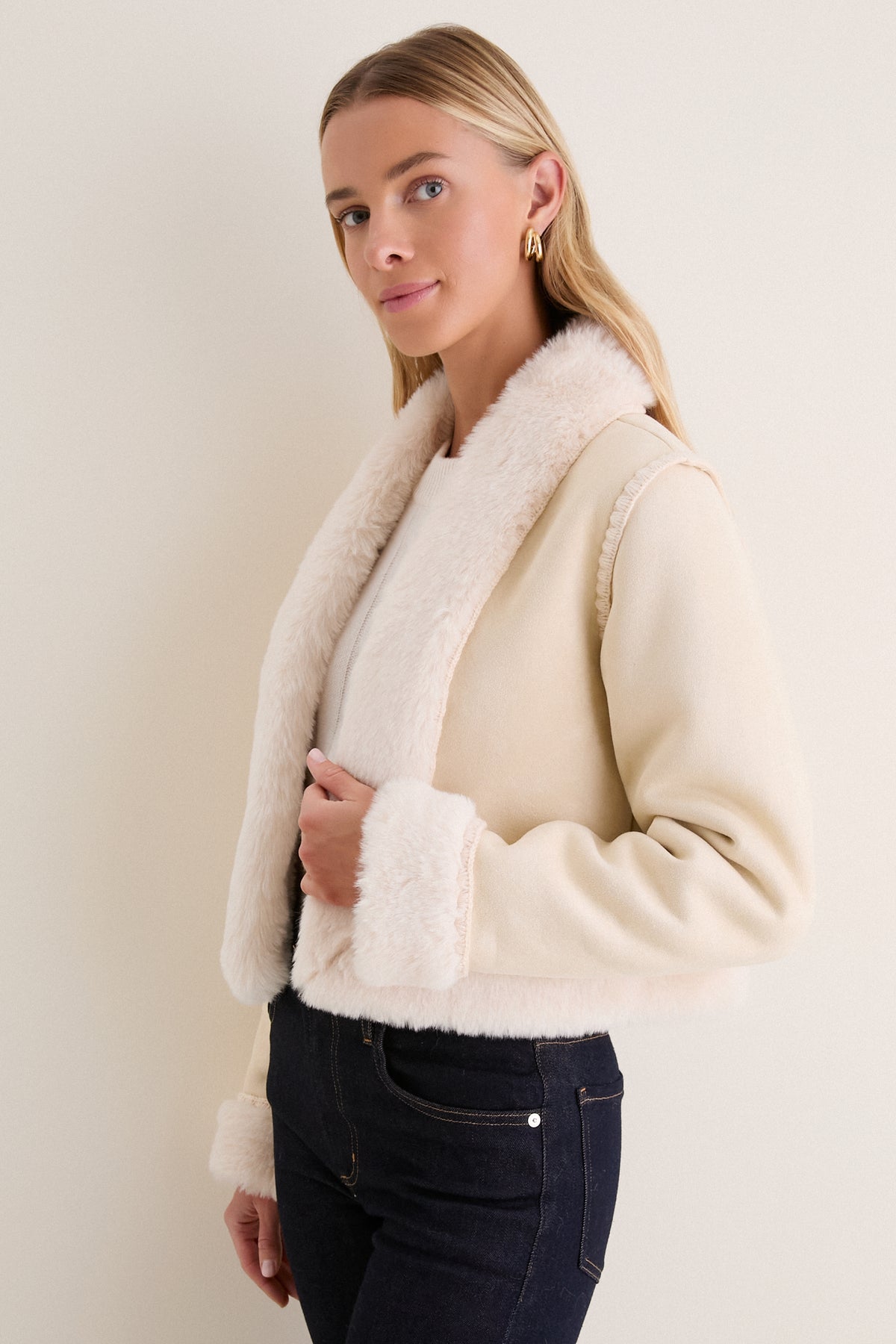 Cream Faux Suede & Fur Harding Jacket