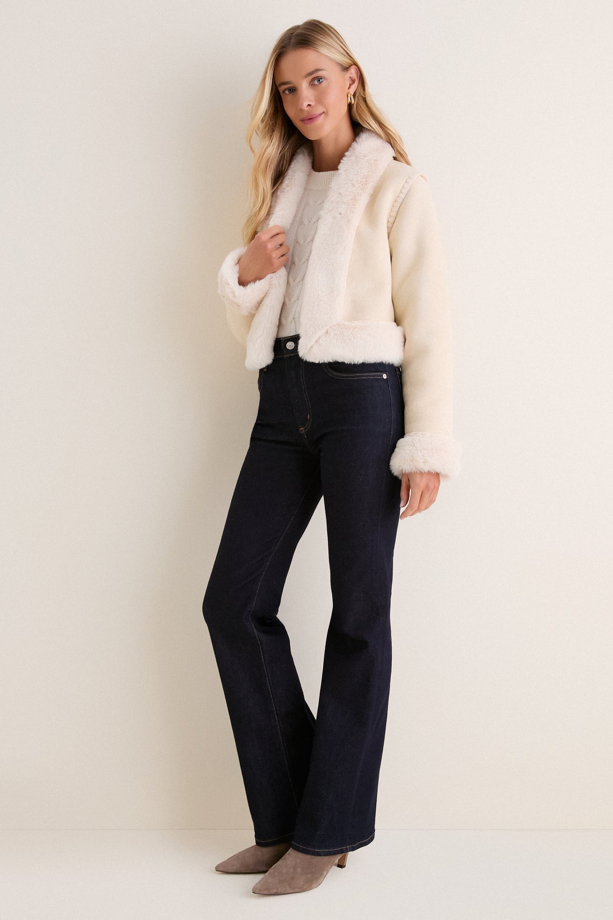 Cream Faux Suede & Fur Harding Jacket