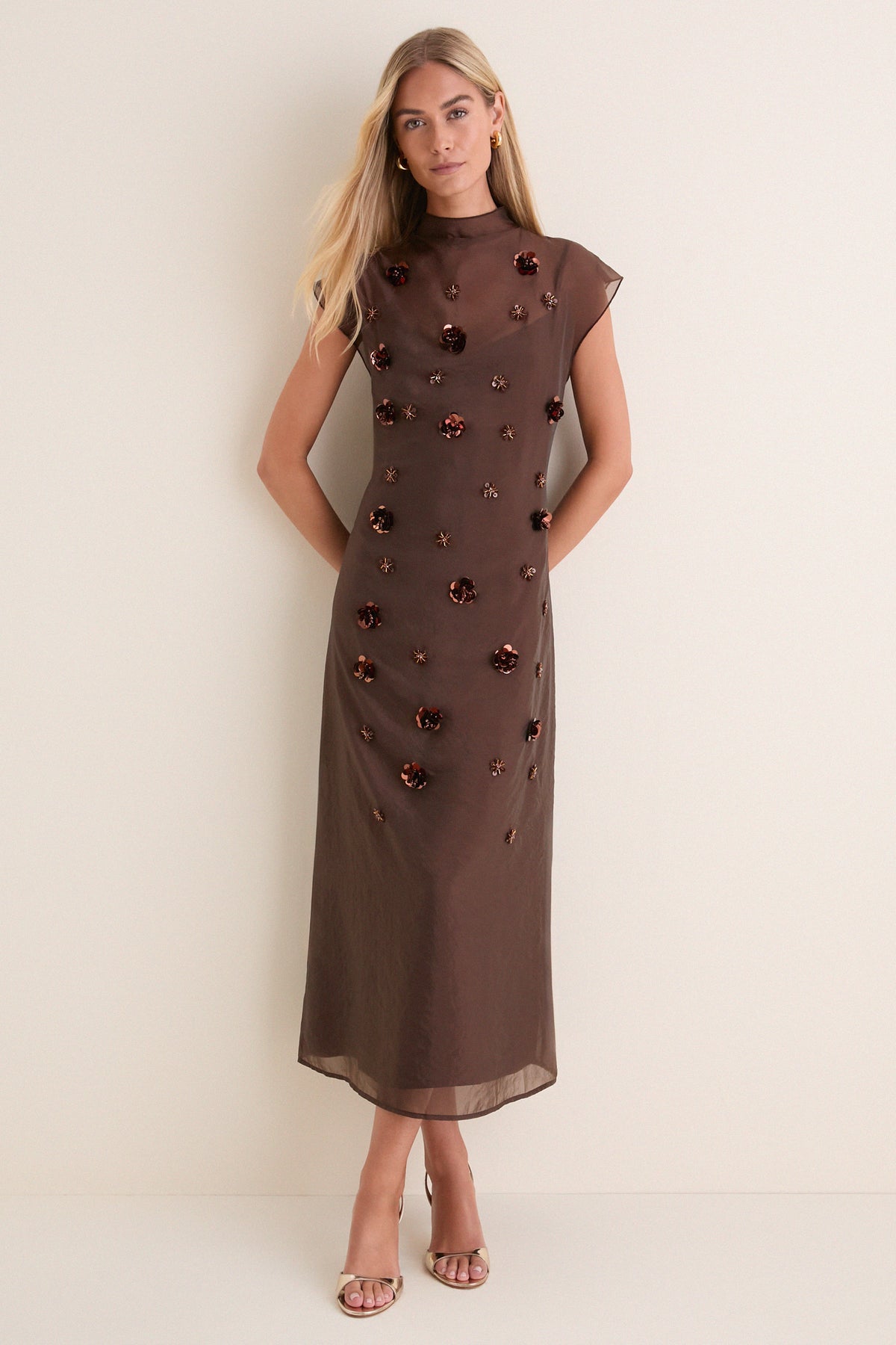 Chocolate Embellished Lenora Maxi Dress