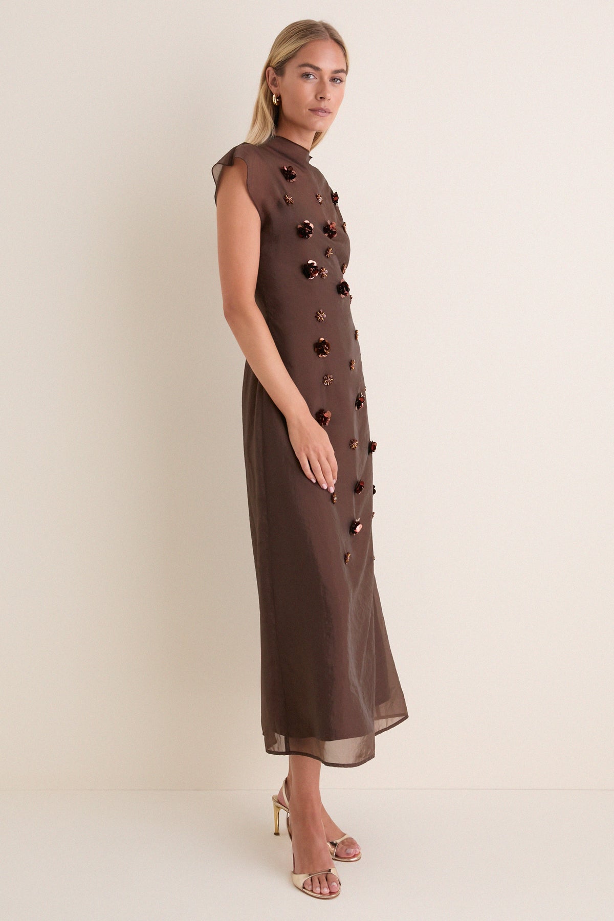 Chocolate Embellished Lenora Maxi Dress