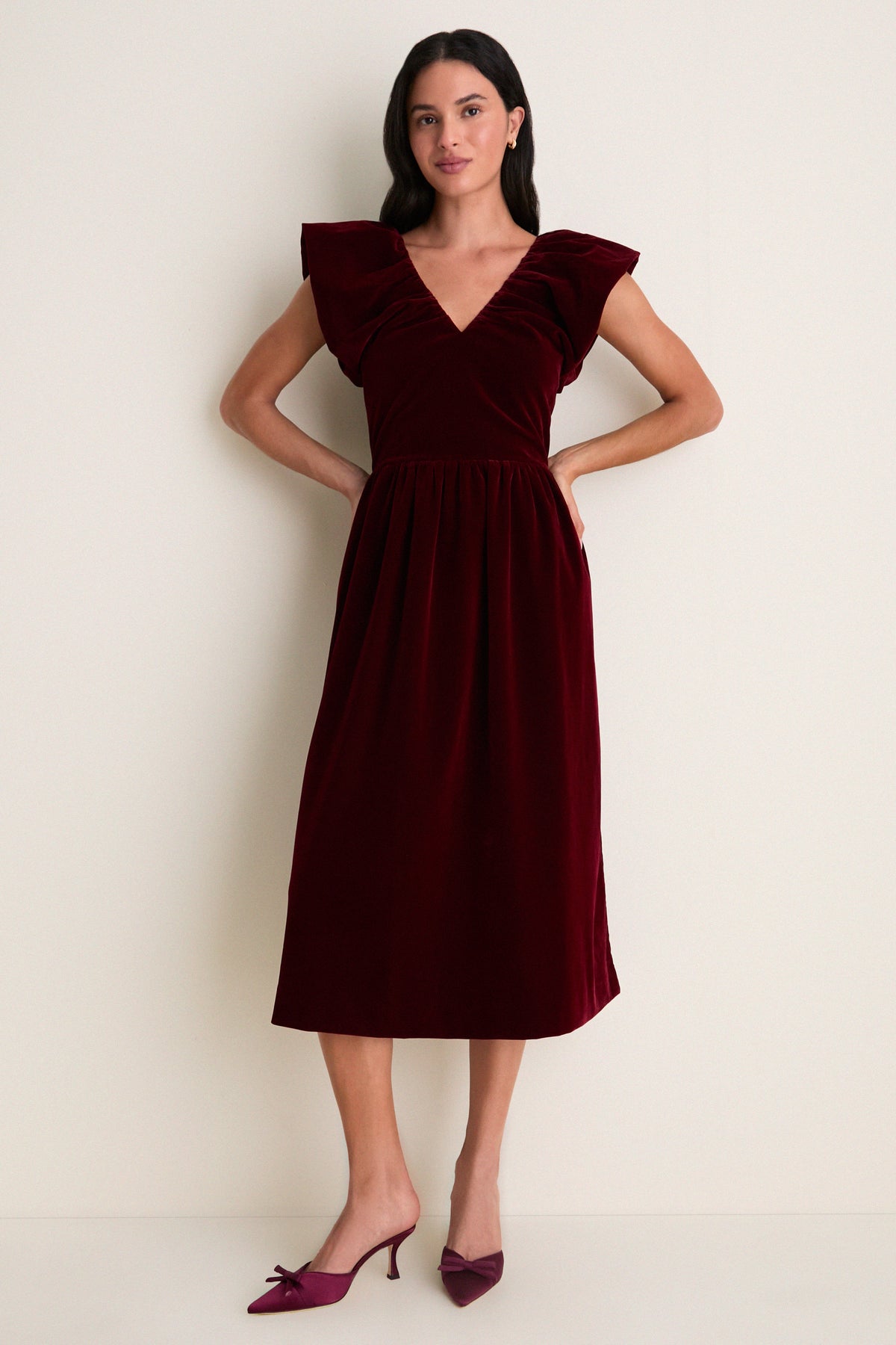 Burgundy Velvet Lyra Midi Dress