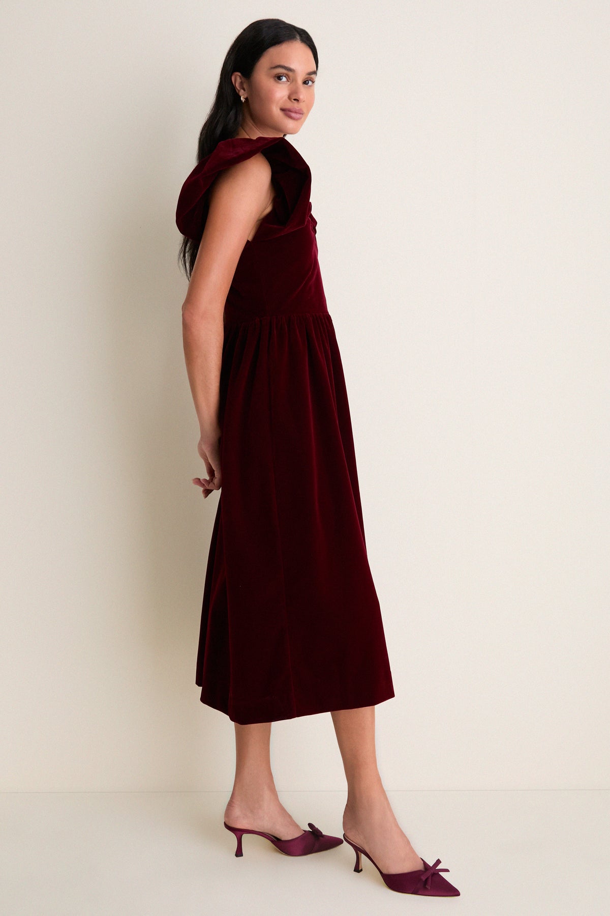 Burgundy Velvet Lyra Midi Dress