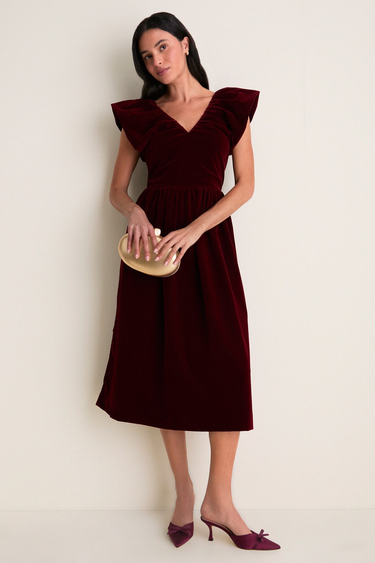 Burgundy Velvet Lyra Midi Dress