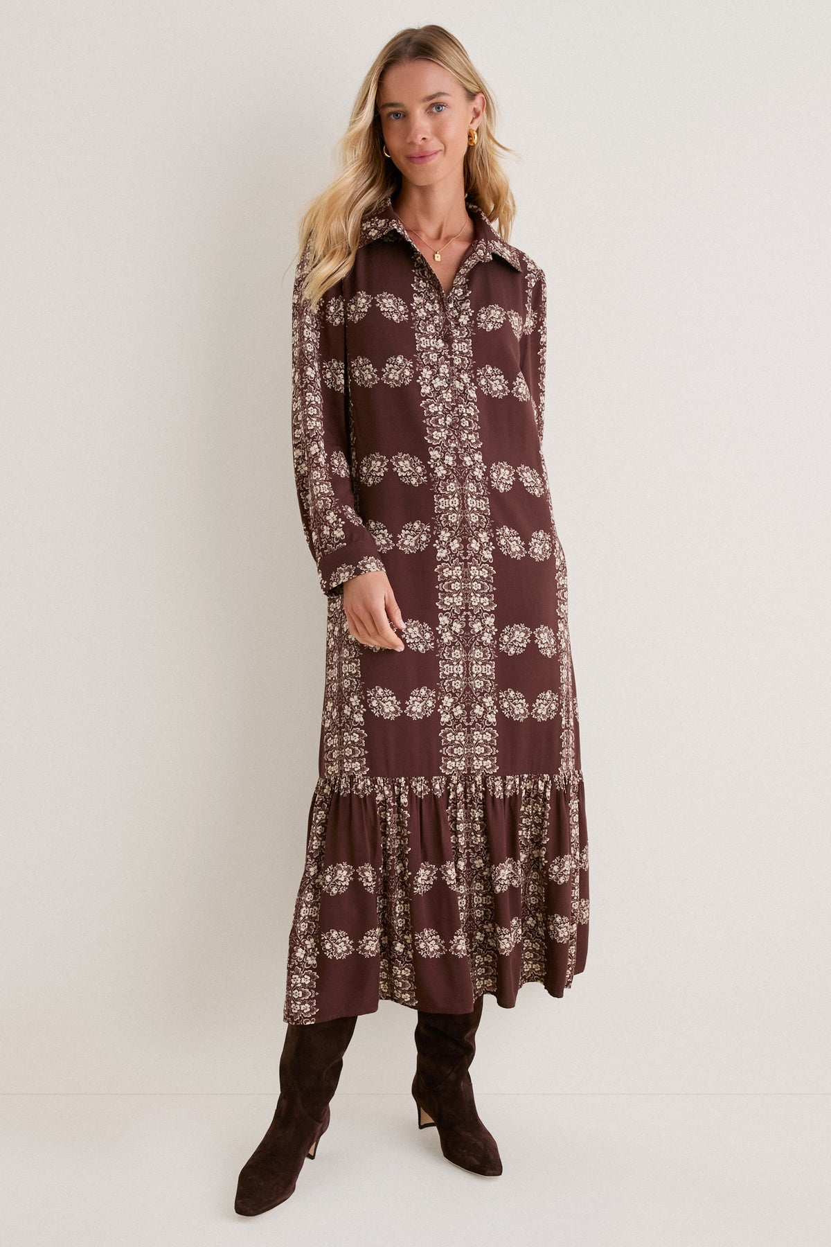 Brown Floral Button Down Miller Maxi Dress