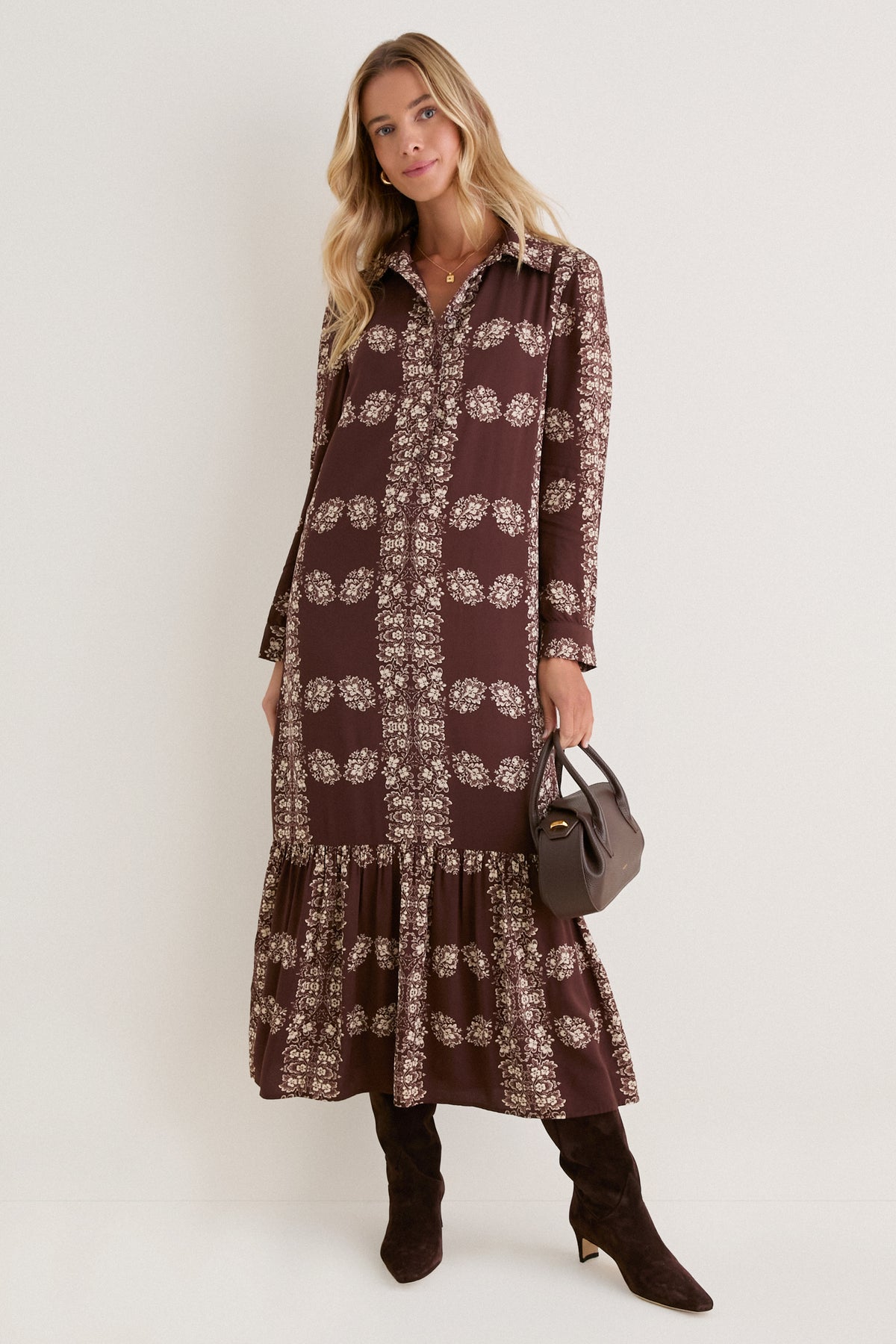 Brown Floral Button Down Miller Maxi Dress