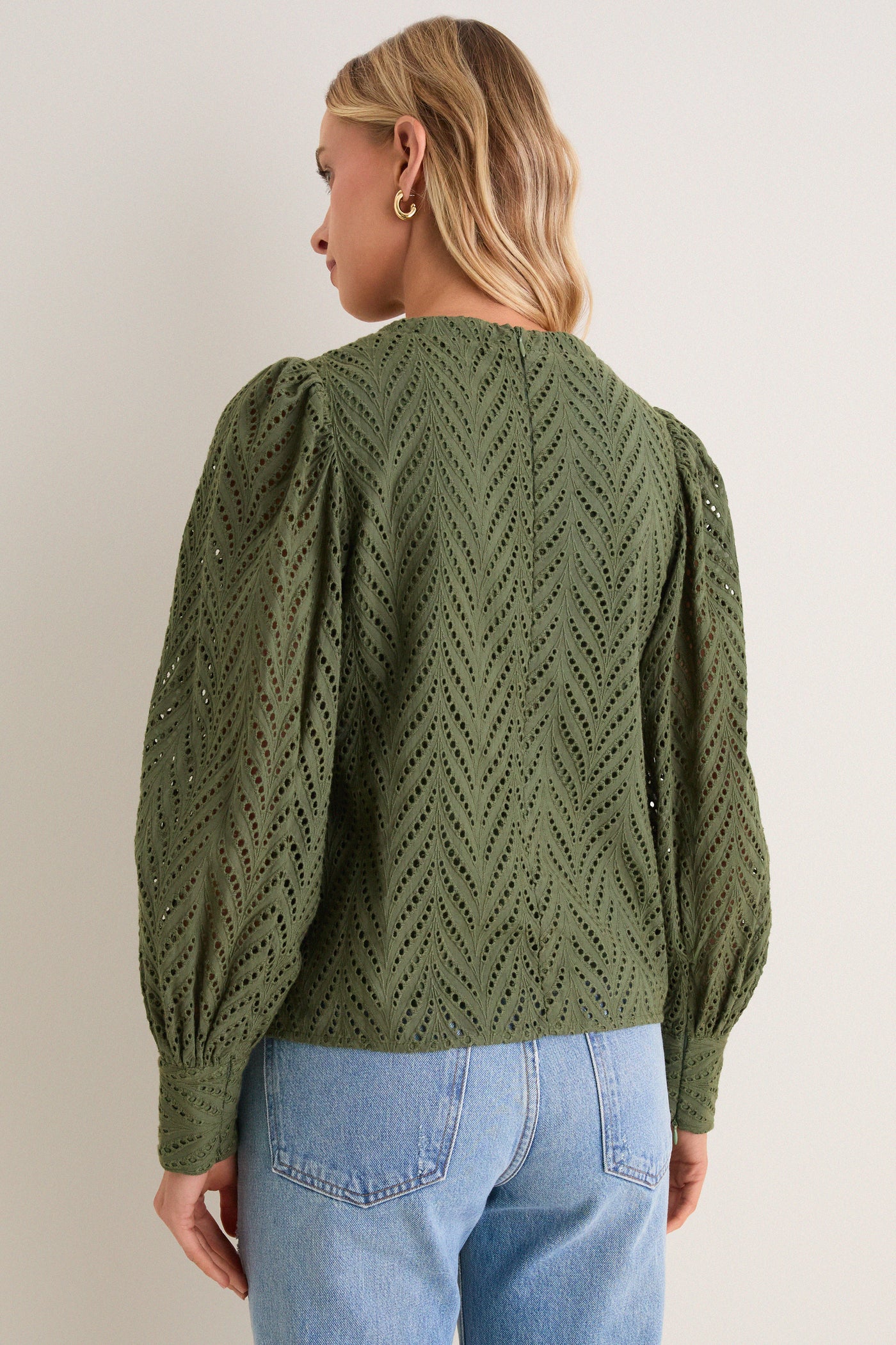 Olive Eyelet Long Sleeve Harriet Blouse