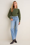 Olive Eyelet Long Sleeve Harriet Blouse