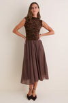 Brown Velvet Lace Twofer Midi Dress