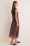 Brown Velvet Lace Twofer Midi Dress
