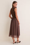 Brown Velvet Lace Twofer Midi Dress