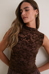 Brown Velvet Lace Twofer Midi Dress