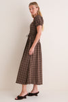 Mocha Multi Sweetheart Neck Puff Sleeve Midi Dress