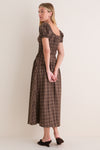 Mocha Multi Sweetheart Neck Puff Sleeve Midi Dress