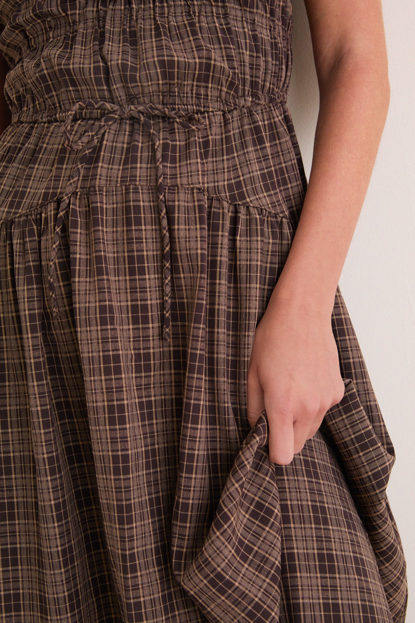 Mocha Multi Sweetheart Neck Puff Sleeve Midi Dress