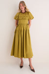 Citron Round Neck Puff Sleeve Midi Dress