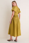 Citron Round Neck Puff Sleeve Midi Dress