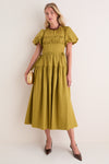 Citron Round Neck Puff Sleeve Midi Dress