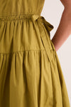 Citron Round Neck Puff Sleeve Midi Dress