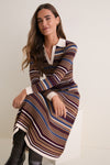 Multicolor Stripe Collared Long Sleeve Midi Dress
