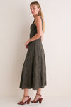 Dark Olive Embroidered Eyelet Square Neck Midi Dress