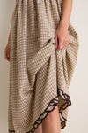 Brown Multi Embroidered Plaid Midi Dress