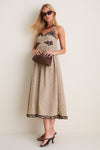 Brown Multi Embroidered Plaid Midi Dress