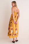 Mustard Multi Square Neck Sleeveless Midi Dress
