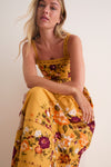 Mustard Multi Square Neck Sleeveless Midi Dress