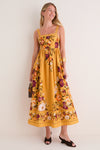Mustard Multi Square Neck Sleeveless Midi Dress