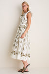 Beige Multi Short Ruffle Sleeve Midi Dress