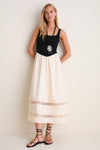 Black Multi Sheer Insert Cotton Knit Twofer Midi Dress