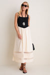 Black Multi Sheer Insert Cotton Knit Twofer Midi Dress