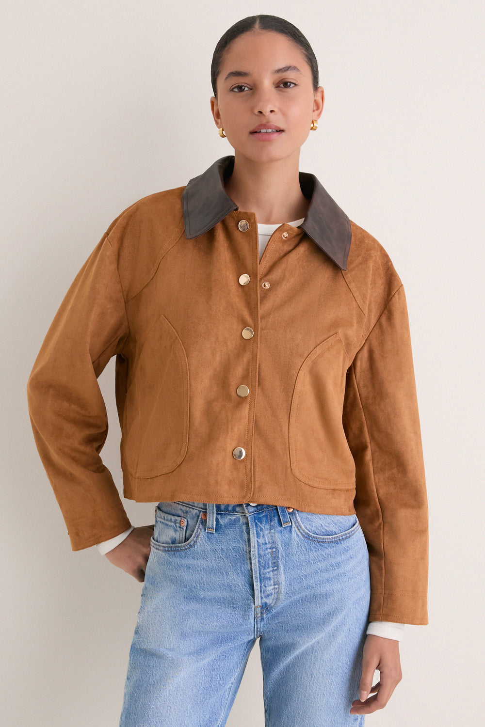 Camel Contrast Collar Jacket
