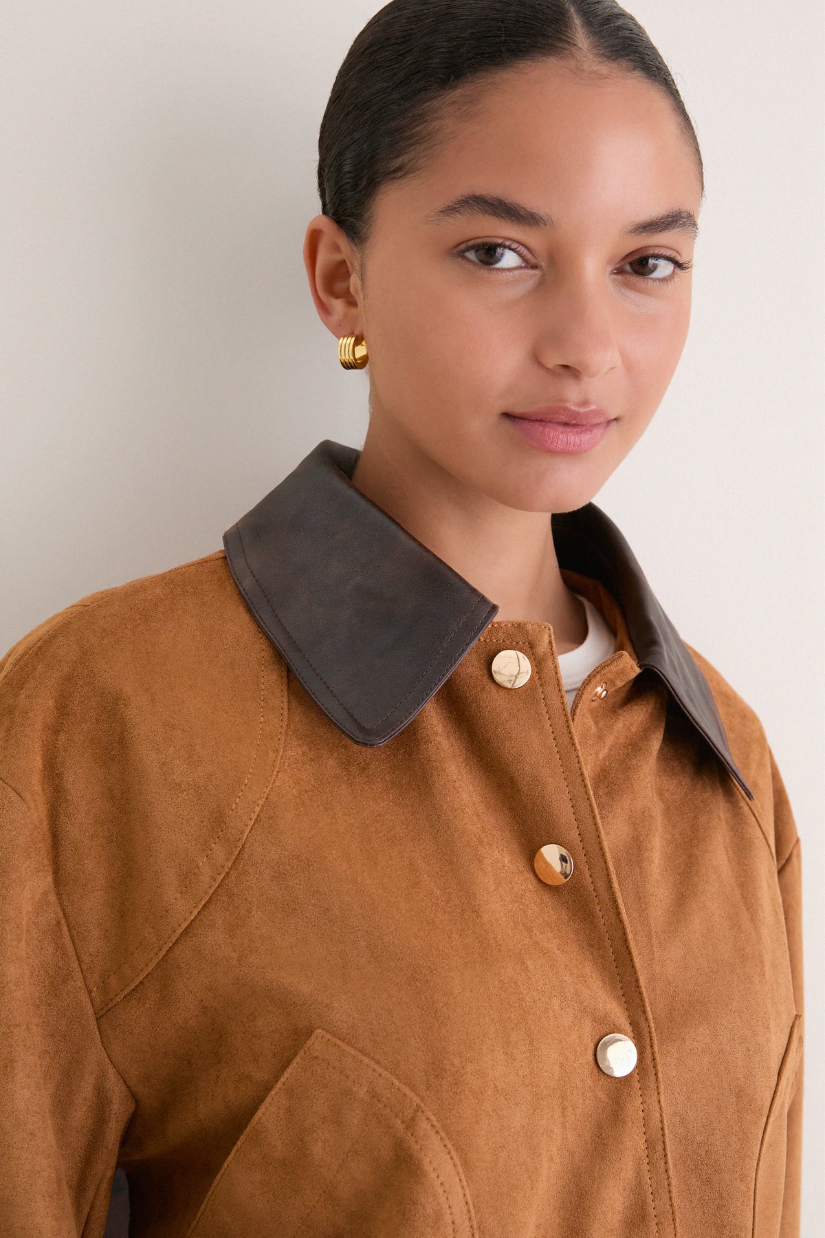 Camel Contrast Collar Jacket