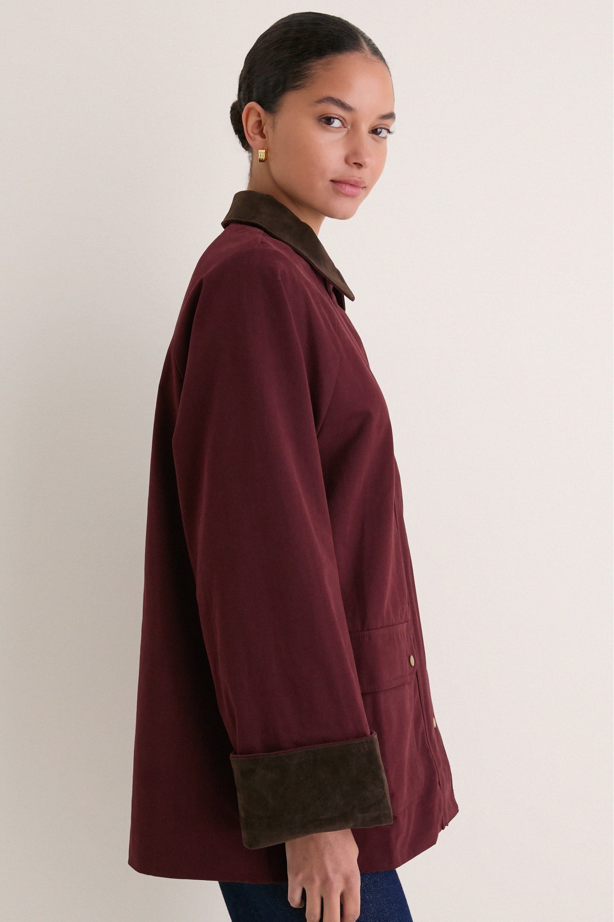Oxblood Multi Contrast Collar Barn Jacket