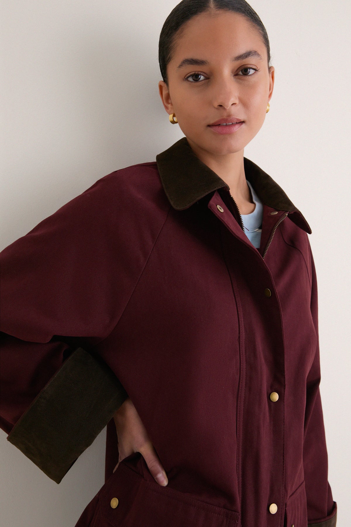 Oxblood Multi Contrast Collar Barn Jacket
