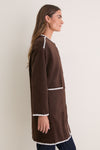Coffee Bean Contrast Stitching Coat with Scarf