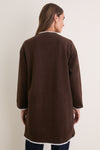 Coffee Bean Contrast Stitching Coat with Scarf