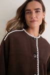 Coffee Bean Contrast Stitching Coat with Scarf