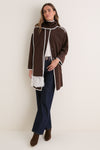Coffee Bean Contrast Stitching Coat with Scarf