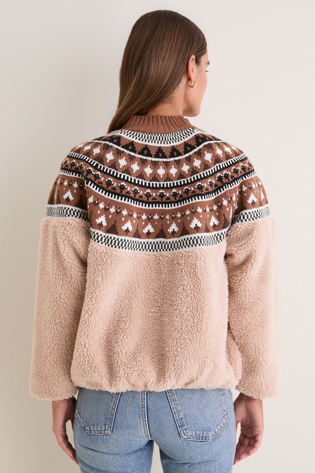 Beige Multi Fair Isle Sherpa Knit Contrast Jacket