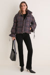 Dark Brown Multi Plaid Puffer Jacket