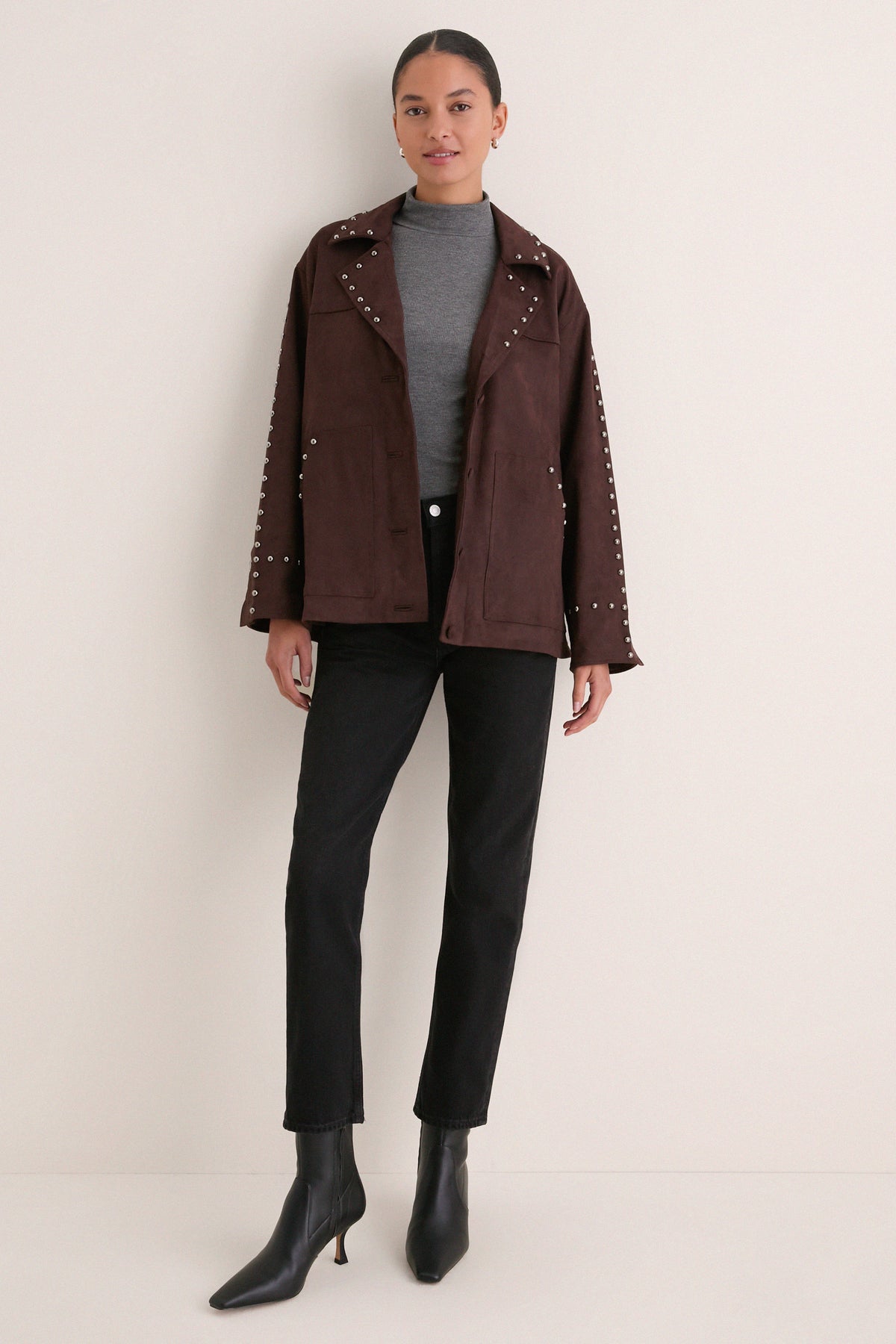 Dark Brown Studded Suede Jacket